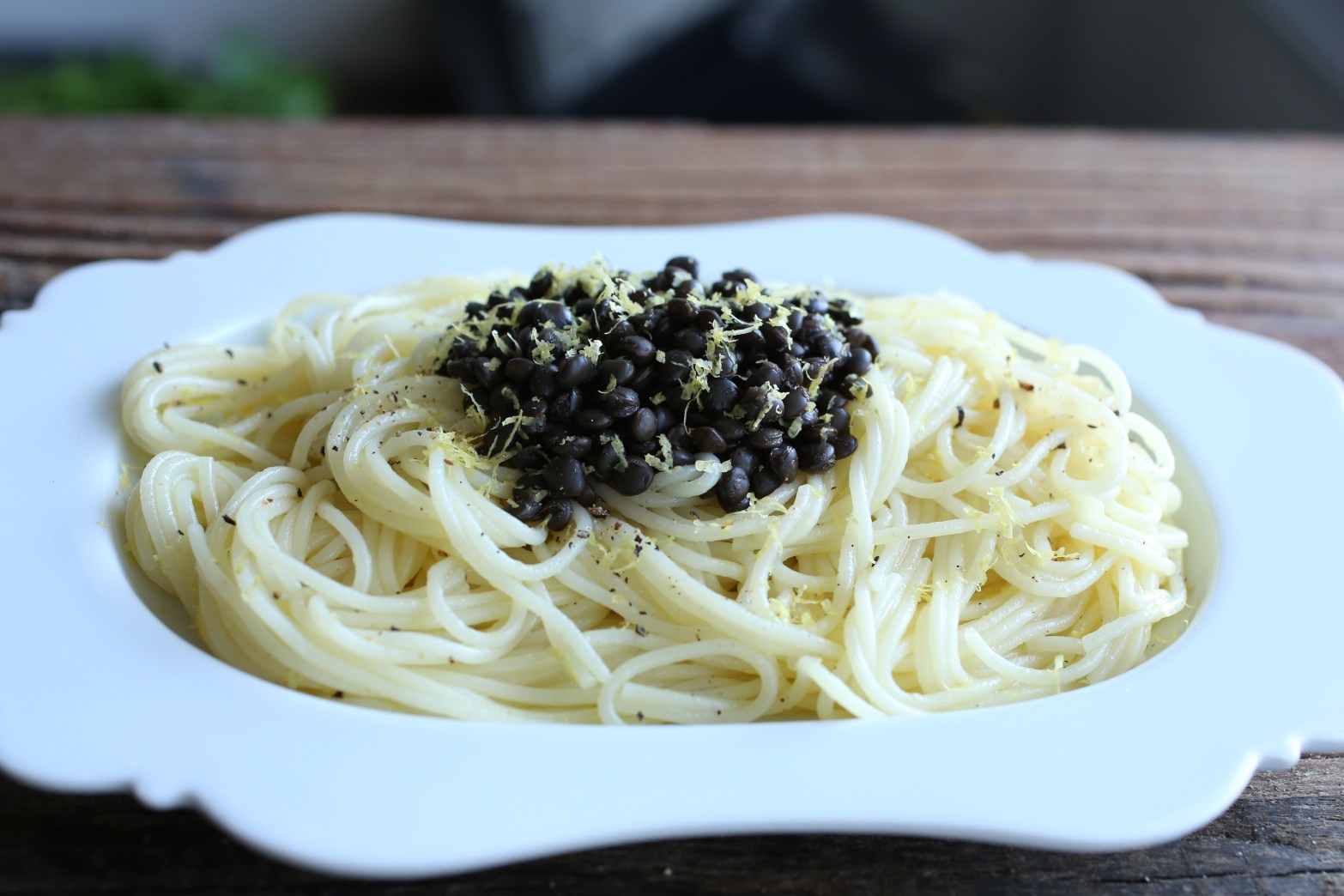 Lemon Capellini with Black Lentils