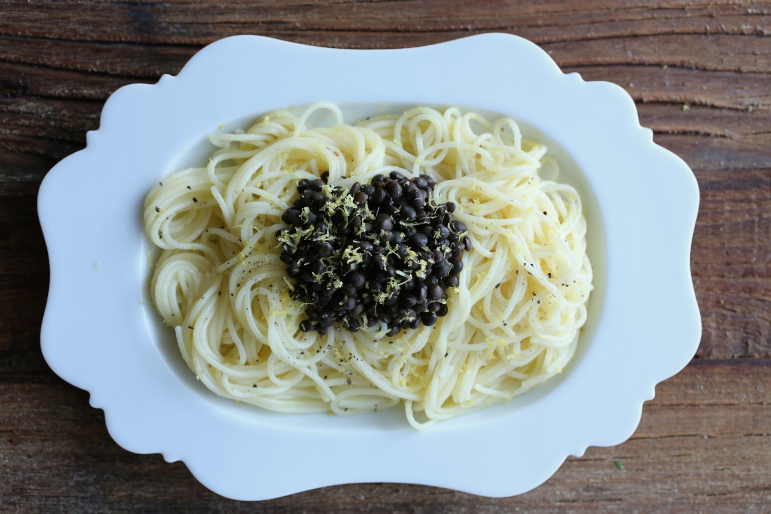 Lemon Capellini with Beluga Lentils