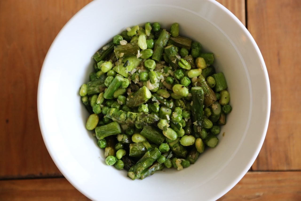 Asparagus with Edamame and Peas
