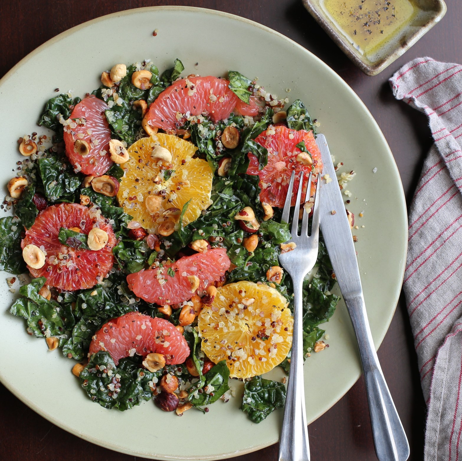 Kale and Grapefruit Salad with Quinoa and Hazelnuts