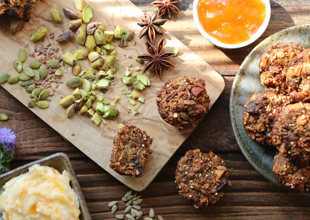 Apricot-Date Seeduction Mini Muffins