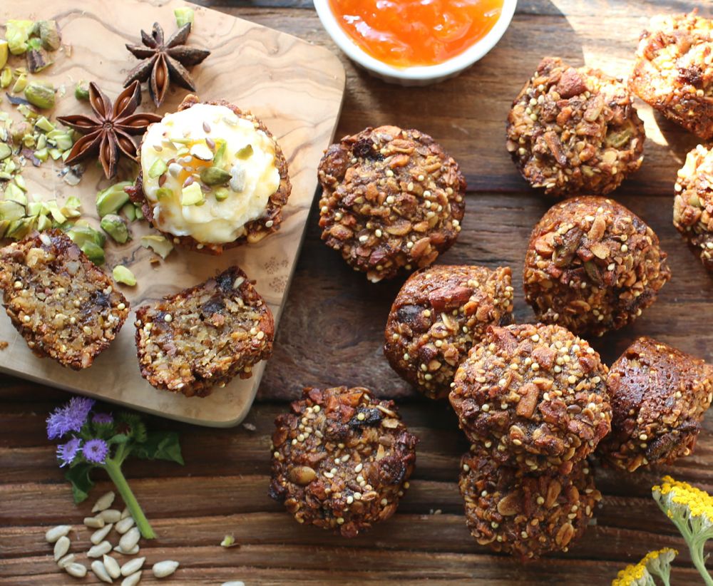 Apricot-Date Seeduction Mini Muffins